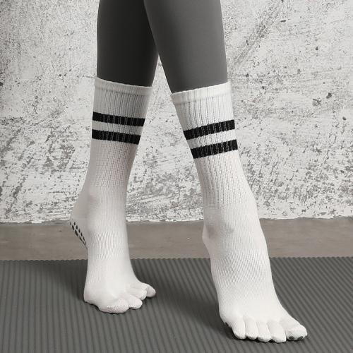 Cotton Women Five Toes Socks sweat absorption & anti-skidding Silicone & Spandex striped : Pair