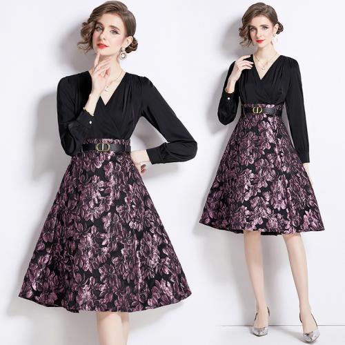 Polyester Waist-controlled One-piece Dress floral purple PC