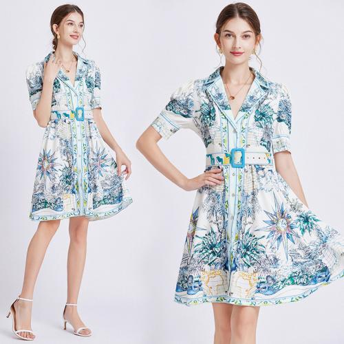 Polyester Slim One-piece Dress printed floral PC