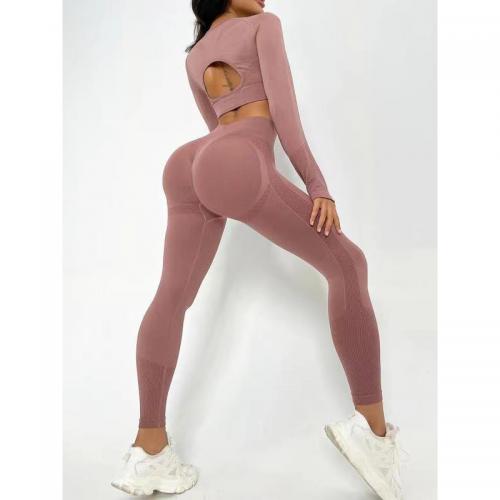 Polyamide & Spandex Women Yoga Clothes Set & two piece & breathable long sleeve T-shirt & Pants Solid Set