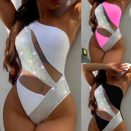 Polyester Monokini backless & off shoulder & hollow & skinny style patchwork PC