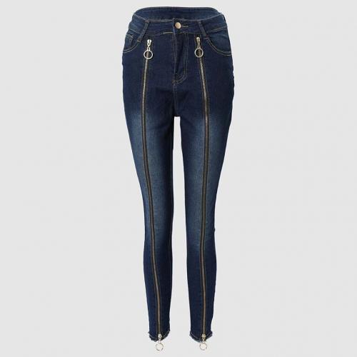 Polyester Women Jeans slimming & skinny Solid deep blue PC