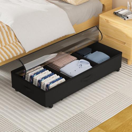Oxford foldable Storage Box with pulley Solid black PC