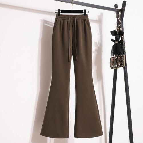 Polyester & Cotton bell-bottom & Plus Size Women Long Trousers fleece & slimming Solid PC
