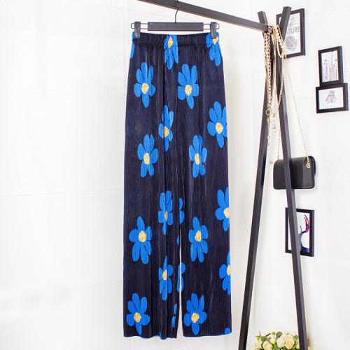 Chiffon & Spandex Wide Leg Trousers & High Waist Women Casual Pants slimming printed floral : PC
