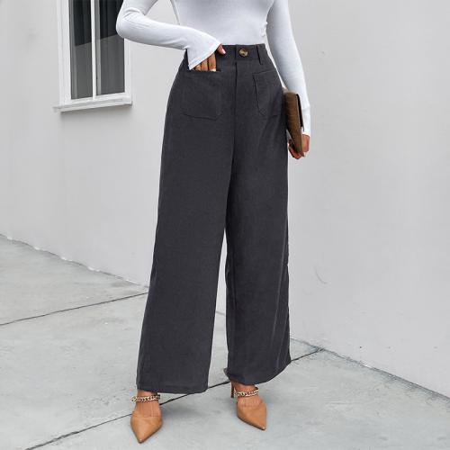Corduroy Wide Leg Trousers & High Waist Women Long Trousers & loose Solid dark gray PC