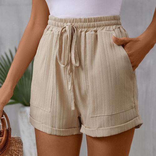 Polyester Women Hot Pant & loose & breathable Solid Apricot PC