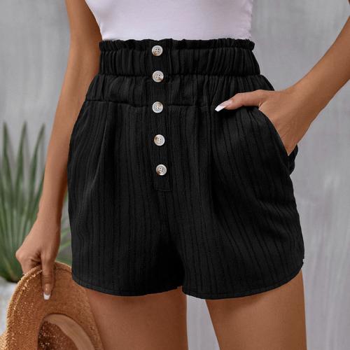 Polyester High Waist Women Hot Pant & loose Solid black PC