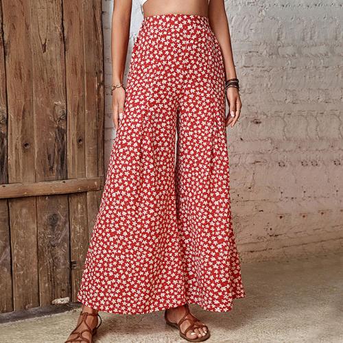 Polyester Yarns Wide Leg Trousers Women Long Trousers & loose printed shivering red PC
