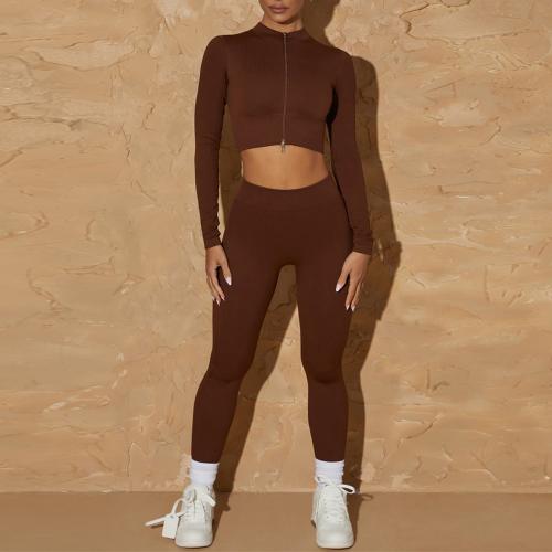 Poliamida & Spandex Conjunto de ropa de yoga para mujer, Pantalones & parte superior, Sólido, más colores para elegir,  Conjunto