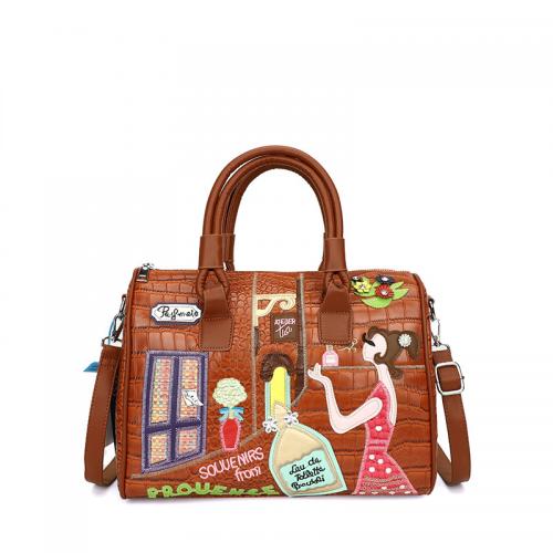 PU Leather Handbag large capacity & soft surface & attached with hanging strap mixed pattern PC