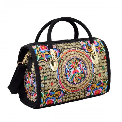 Canvas & Polyester hard-surface Handbag large capacity & embroidered & attached with hanging strap floral mixed colors PC