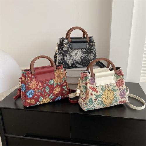 PU Leather & Canvas & Polyester With Coin Purse & hard-surface & Easy Matching & Vintage Handbag large capacity & embroidered & attached with hanging strap floral PC
