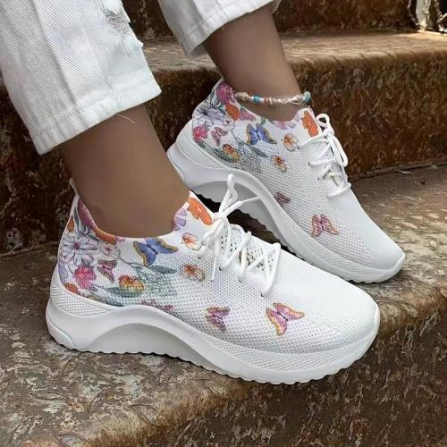 Canvas Women Casual Shoes & unisex & breathable printed butterfly pattern white Pair