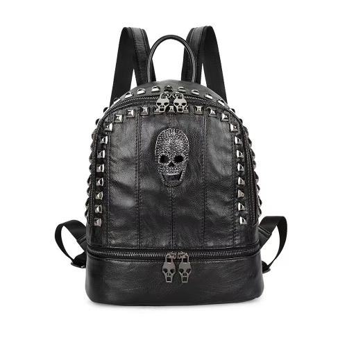 PU Leather Easy Matching Backpack large capacity skull pattern black PC