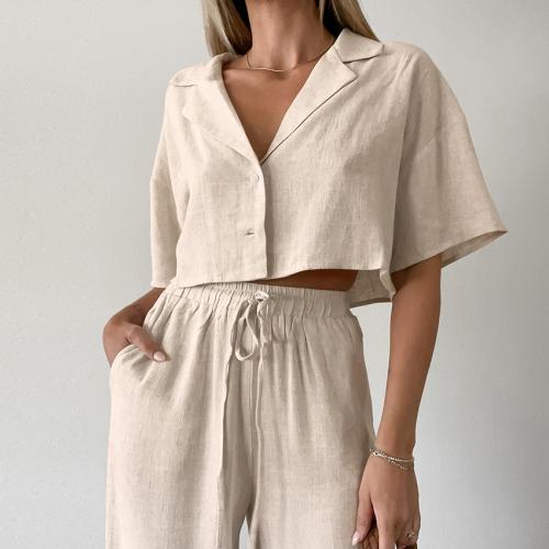 Tela de algodón Conjunto de pijama de mujer, Sólido, Albaricoque,  Conjunto