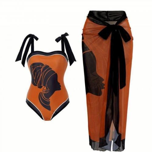 Polyamide One-piece Swimsuit slimming & two piece printed character pattern brown Set
