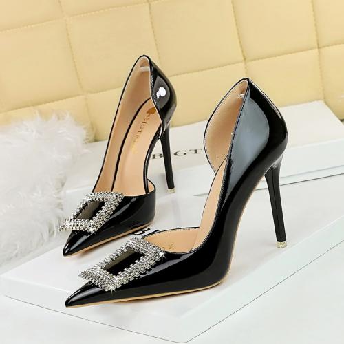 Patent Leather Stiletto High-Heeled Shoes & with rhinestone Pair