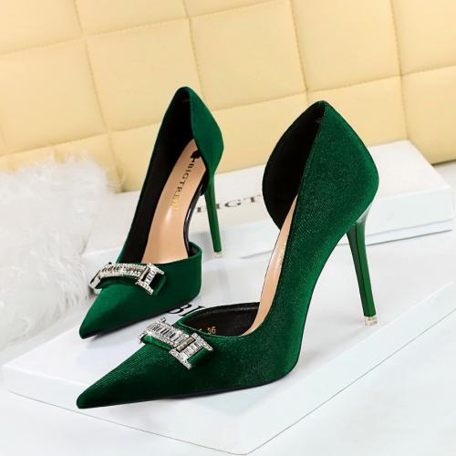 Suede Stiletto High-Heeled Shoes & with rhinestone Pair