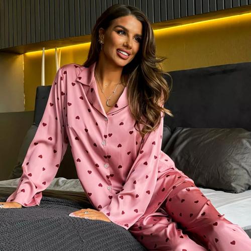 Polyester Frauen Pyjama Set, Hosen & Nach oben, Gedruckt, Herzmuster, mehr Farben zur Auswahl,  Festgelegt