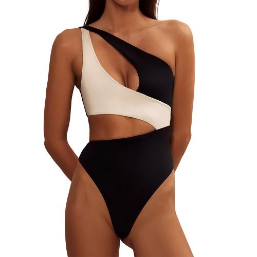 Polyamide Monokini slimming & backless & One Shoulder patchwork white and black PC