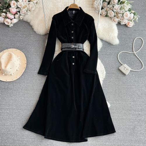 Polyester Waist-controlled One-piece Dress & breathable black PC