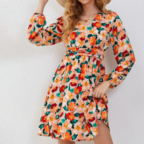 Polyester Waist-controlled One-piece Dress & breathable printed shivering PC