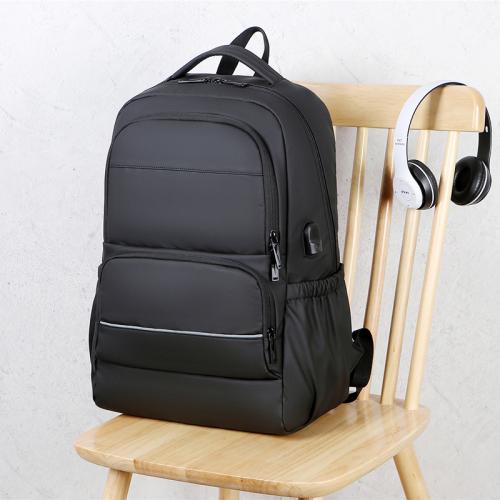 Waterproof Cloth reflective Backpack with USB interface & waterproof Polyester Solid black PC