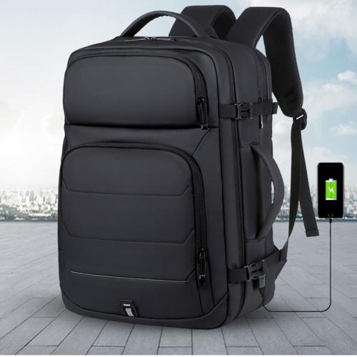 Waterproof Cloth Load Reduction Backpack large capacity & with USB interface & waterproof Polyester Solid black PC