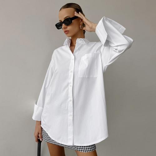 Polyester Women Long Sleeve Shirt & loose white PC