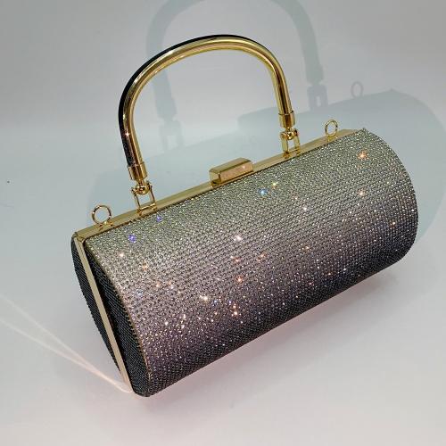 PU Leather & Zinc Alloy hard-surface & Easy Matching Handbag with chain & with rhinestone Solid PC