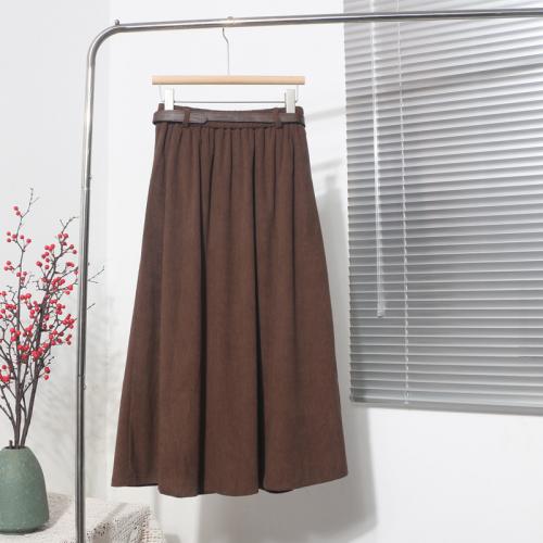 Polyester Slim & High Waist Maxi Skirt with belt Solid : PC