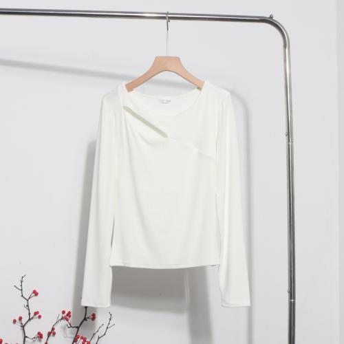 Polyester & Cotton Slim Women Long Sleeve T-shirt hollow Solid : PC