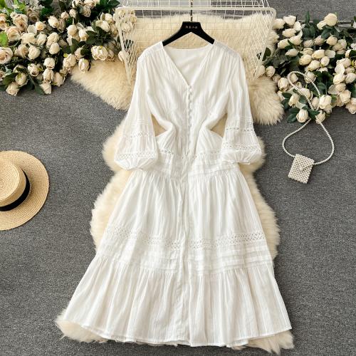 Polyester One-piece Dress slimming & deep V Solid white PC