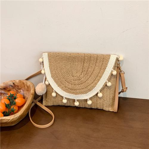 Straw Tassels Crossbody Bag with hanging ornament & attached with hanging strap Solid PC