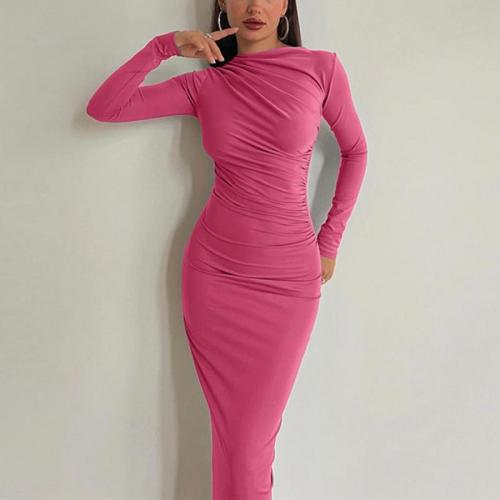 Polyester Slim Sexy Package Hip Dresses patchwork Solid PC