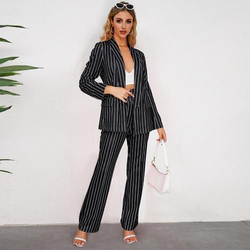 Polyester Waist-controlled Women Business Pant Suit & two piece Pants & top printed striped Set