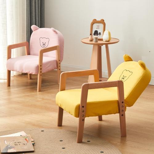 Beech wood & Sponge & Cotton Linen adjustable Casual House Chair for children Cartoon PC
