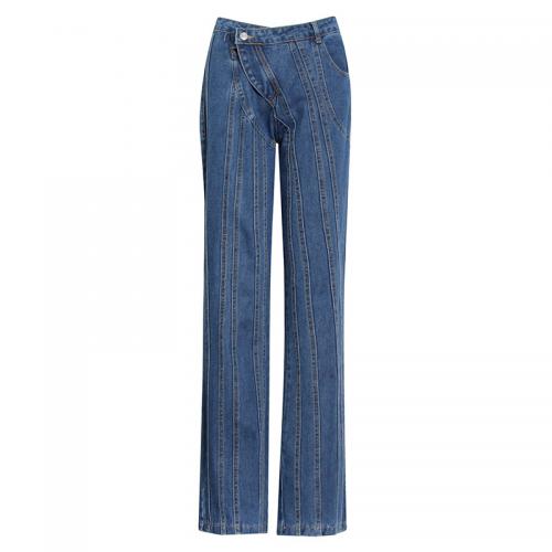 Cotton Middle Waist Women Jeans slimming patchwork Solid blue : PC