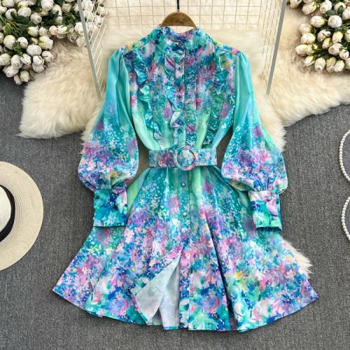 Polyester Waist-controlled One-piece Dress slimming printed floral PC