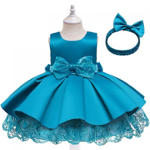 Satin & Polyester Ball Gown Girl One-piece Dress with bowknot Cotton PC