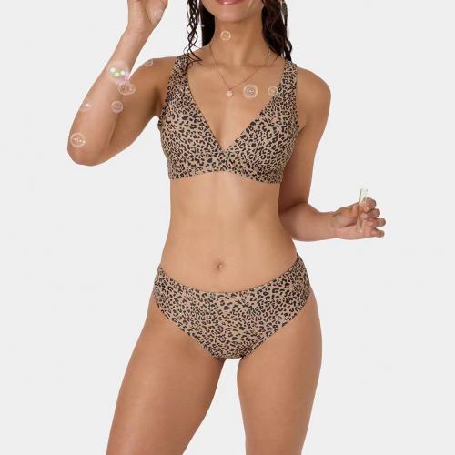 Polyester Bikini, Gedruckt, Leopard, Braun,  Festgelegt