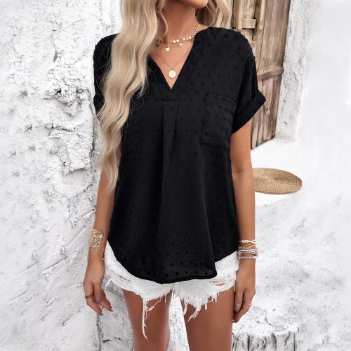 Polyester Women Short Sleeve Shirt & loose & breathable Solid PC