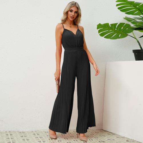 Polyester Wide Leg Trousers Long Jumpsuit backless & loose Solid PC