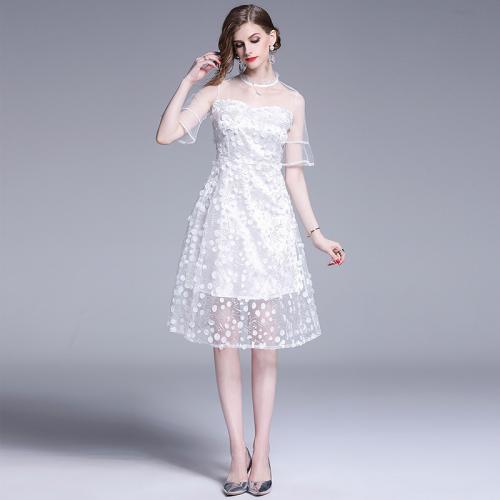 Polyester Slim One-piece Dress dot white PC