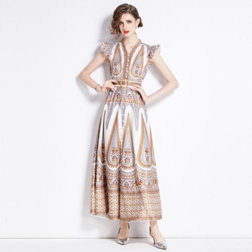 Polyester Slim & High Waist One-piece Dress printed mixed colors PC