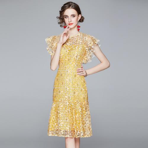 Polyester Slim One-piece Dress yellow : PC