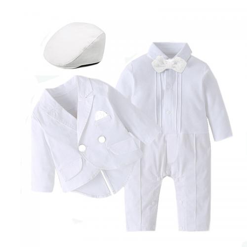 Cotton Boy Clothing Set Hat & teddy & coat Solid white Set