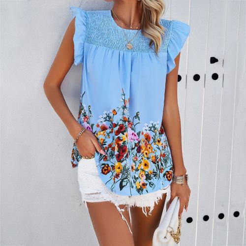 Polyester Soft Women Short Sleeve T-Shirts & loose & breathable printed floral PC