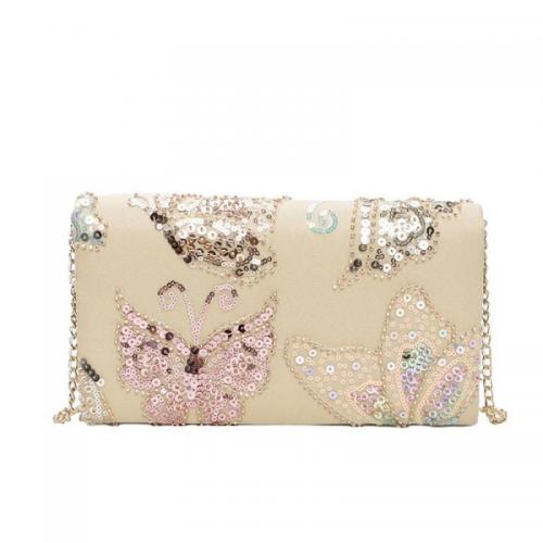 Beaded & PU Leather Box Bag Shoulder Bag with chain & durable PC